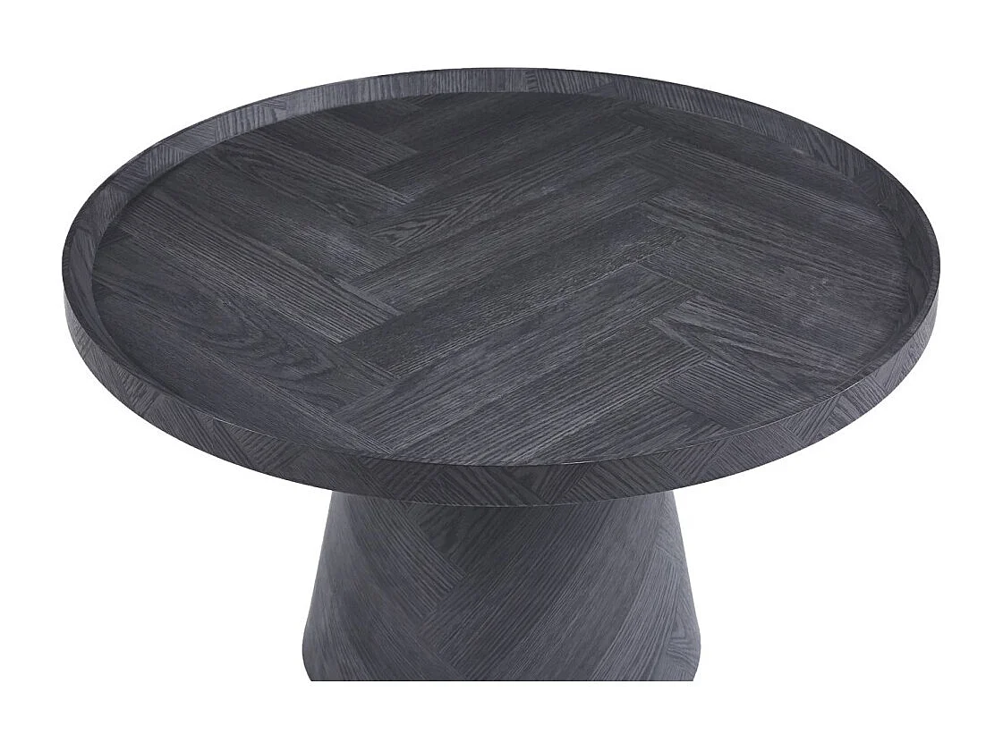 Table basse ronde collection CARVELA – Décor gris foncé – Bord relevé – D80 x H47 cm