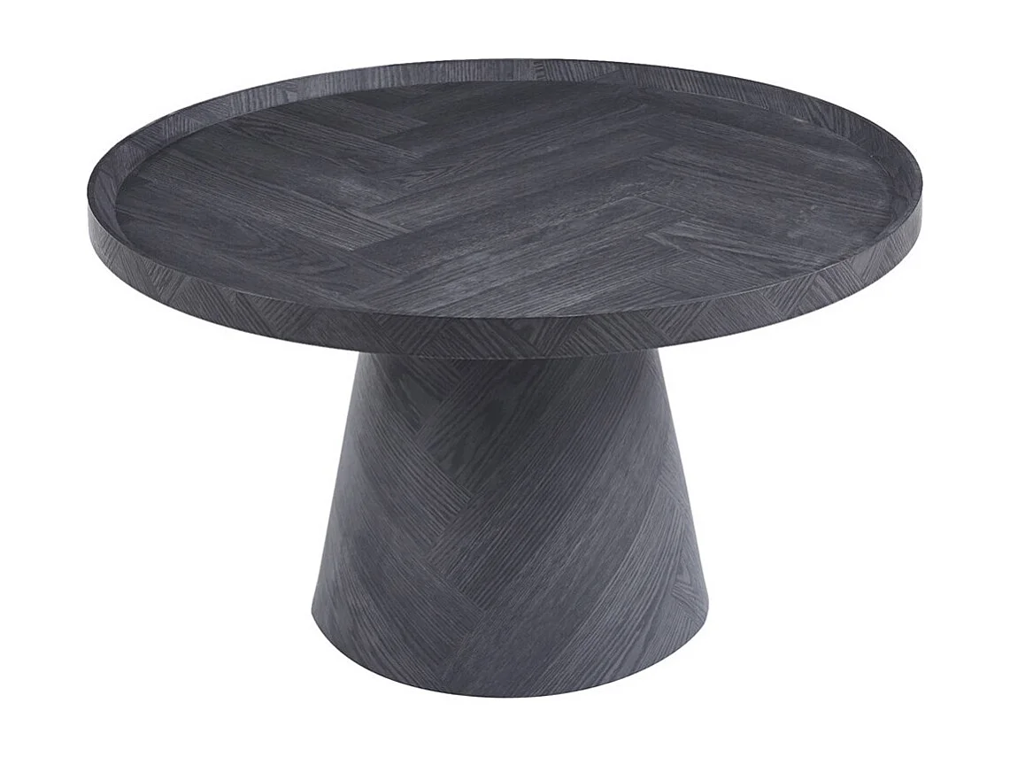 Mesa baja redonda colección CARVELA – Decoración gris oscuro – Borde elevado – D80 x H47 cm