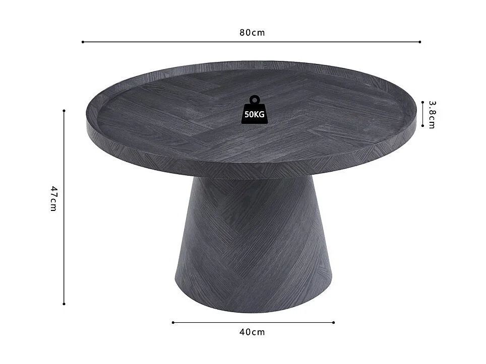 Mesa baja redonda colección CARVELA – Decoración gris oscuro – Borde elevado – D80 x H47 cm