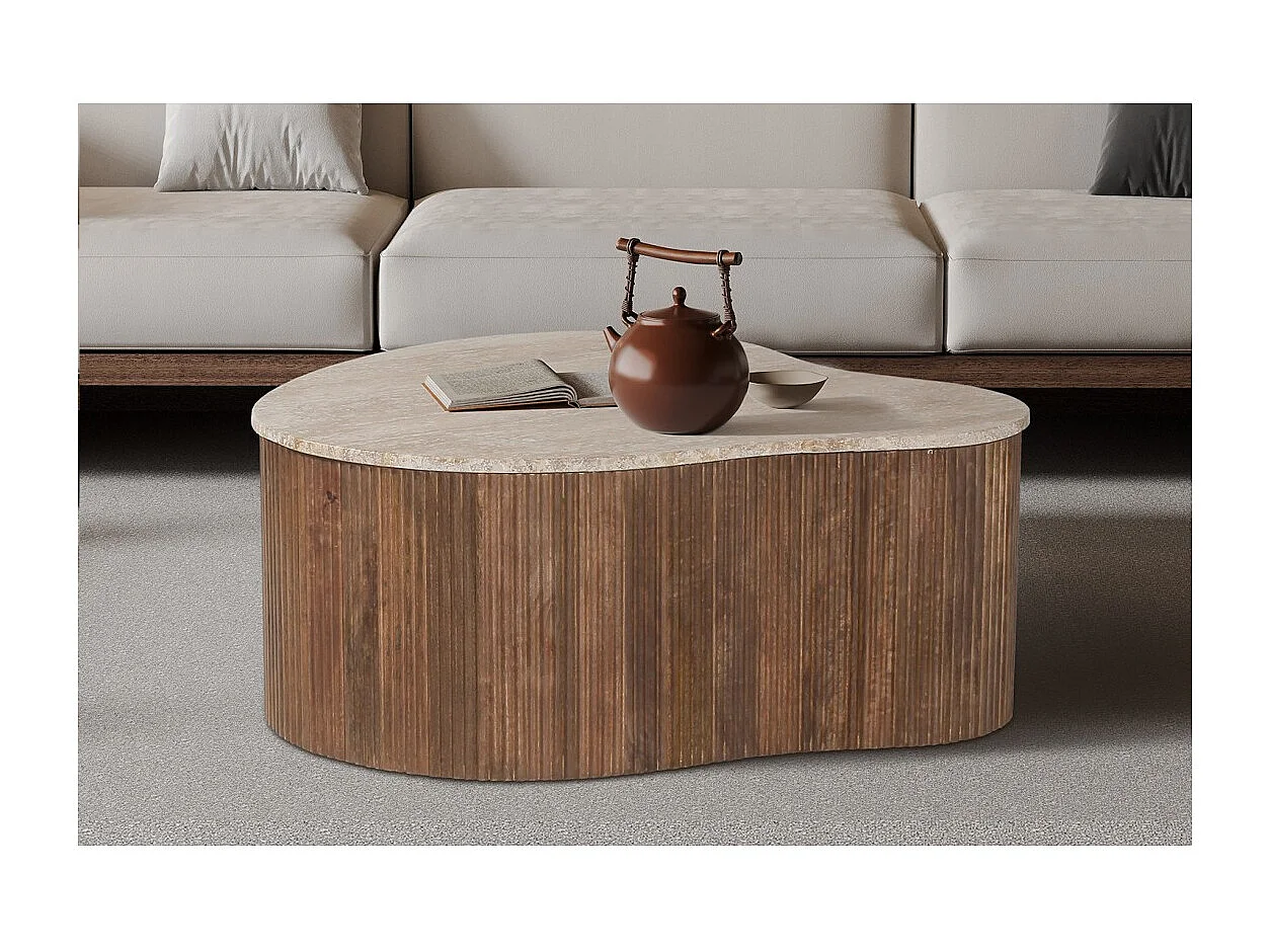 Table basse en bois massif collection DELHI 80cm - Style ethnique et design
