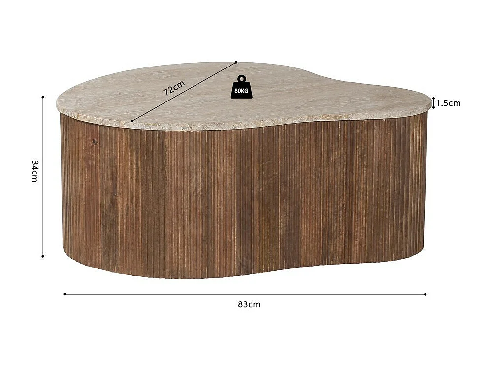 Table basse en bois massif collection DELHI 80cm - Style ethnique et design