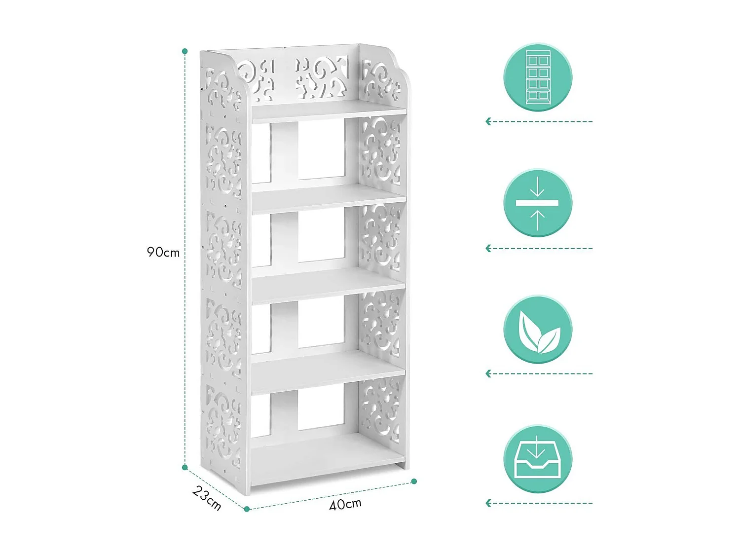 Armoire à Chaussures à 5 Niveaux,Meuble à Chaussures Étagère de Rangement Pratique,23x40x90cm - Blanc