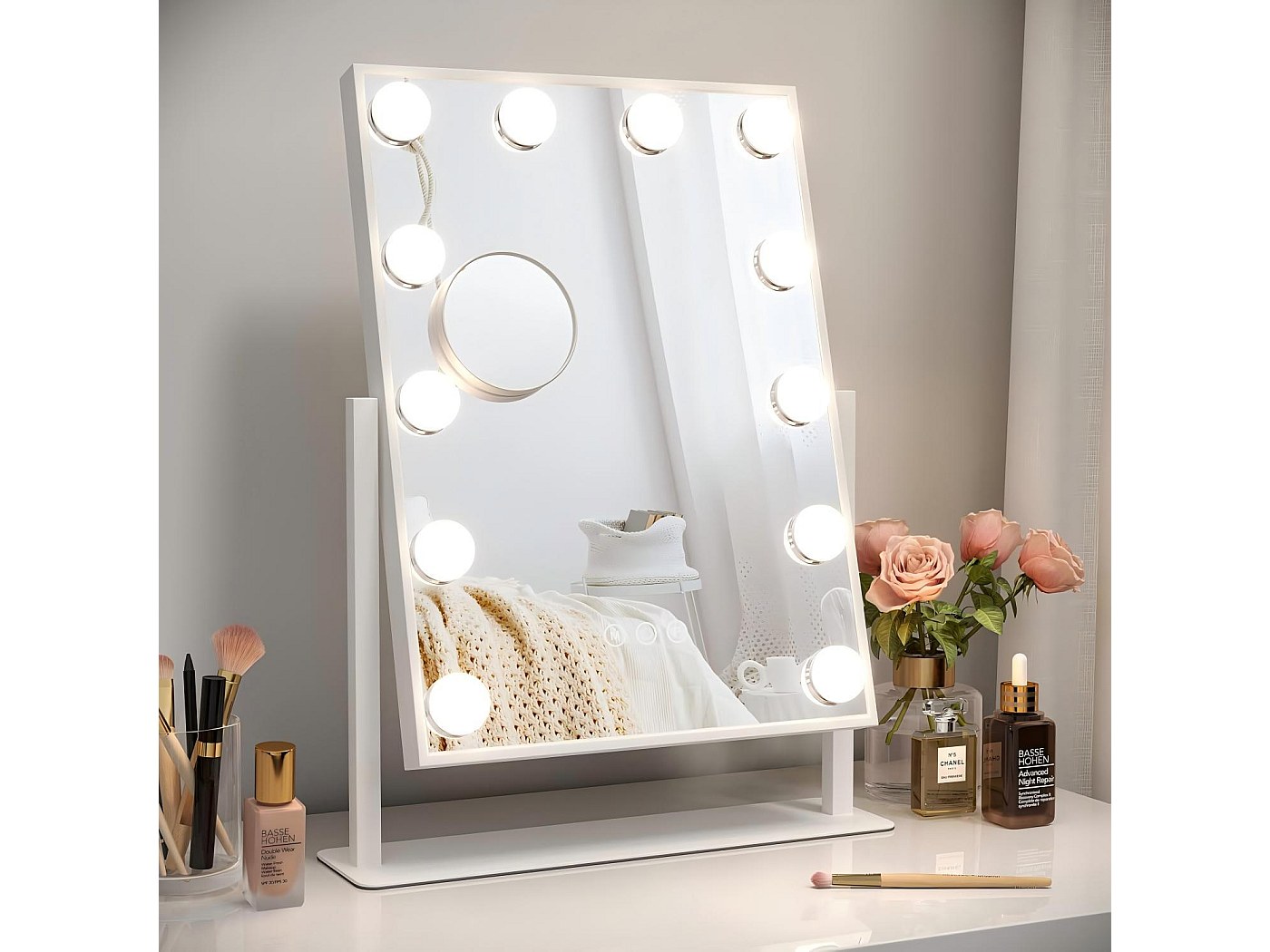 Miroir De Maquillage Rechargeable Avec LEDs - 3 Couleurs, Intensité Réglable, Capteur Tactile, Idéal Pour La Maison Et Les Voyages