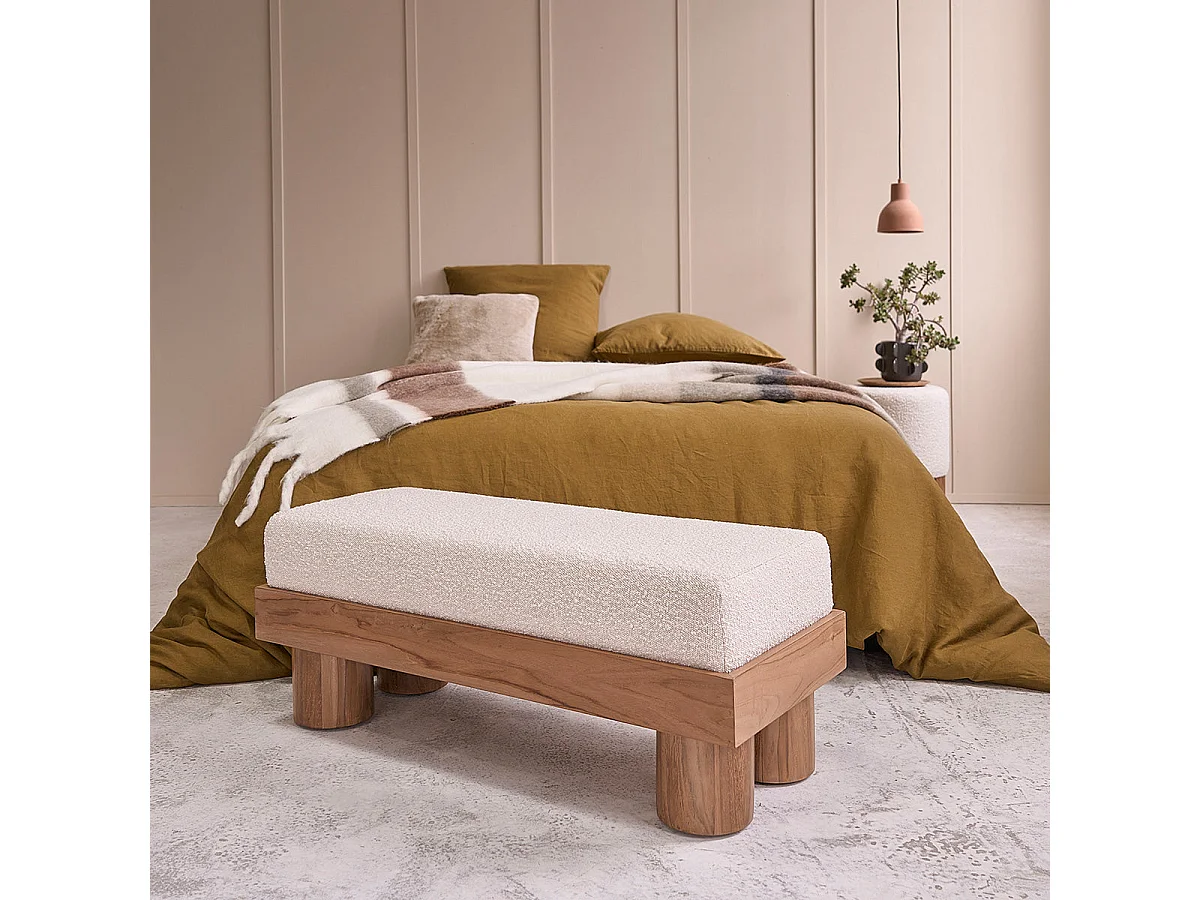 Banc en teck massif assise bouclette 100 cm