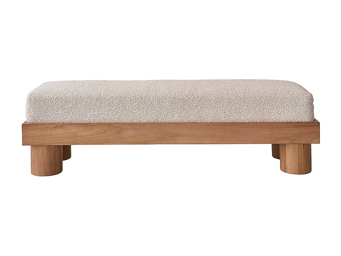 Banco de madera de teca maciza y tela de rizo 140 cm