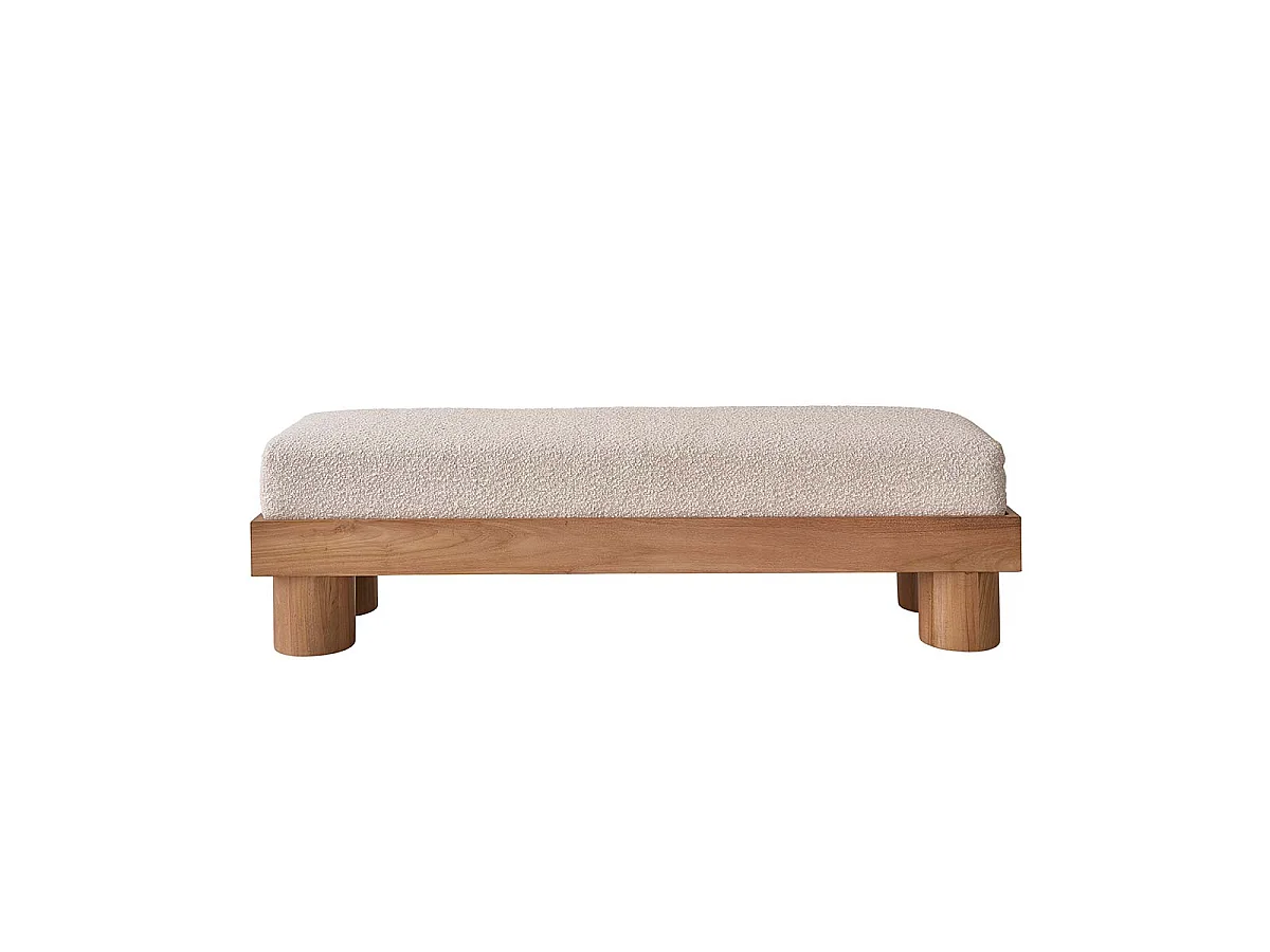 Banco de teca maciza, asiento bouclette 140 cm