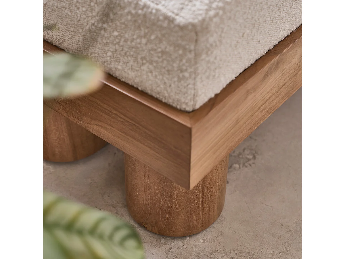 Banco de teca maciza, asiento bouclette 140 cm