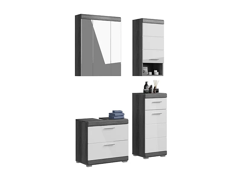 Badkamerset SCOTT – Onderkast, kolomkast en spiegel met opbergruimte