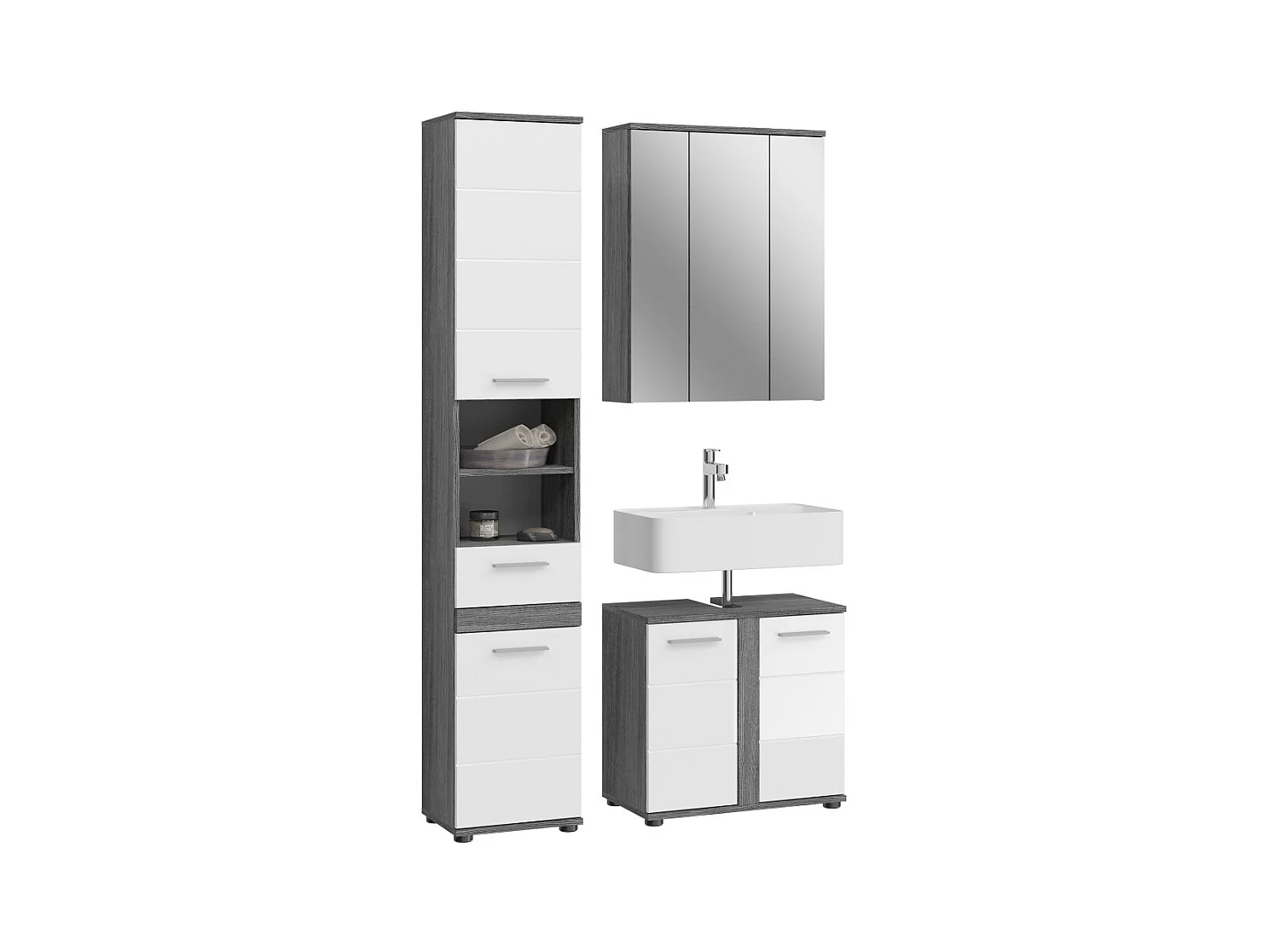 Ensemble de meubles de salle de bain WILLIAM – Gris foncé et blanc – 114x191x34 cm