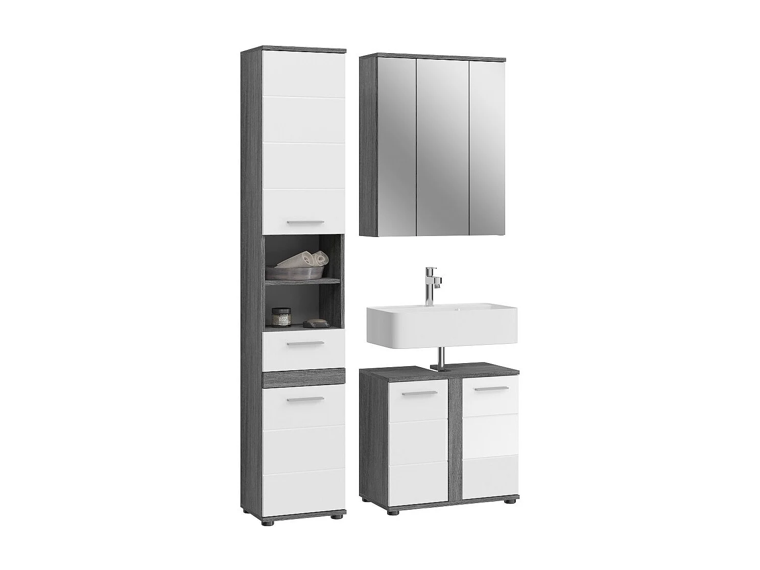 Ensemble de meubles de salle de bain WILLIAM – Gris foncé et blanc – 114x191x34 cm