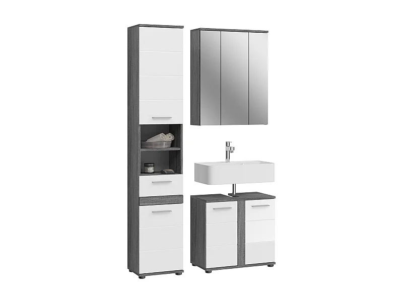 Ensemble de meubles de salle de bain WILLIAM – Gris foncé et blanc – 114x191x34 cm