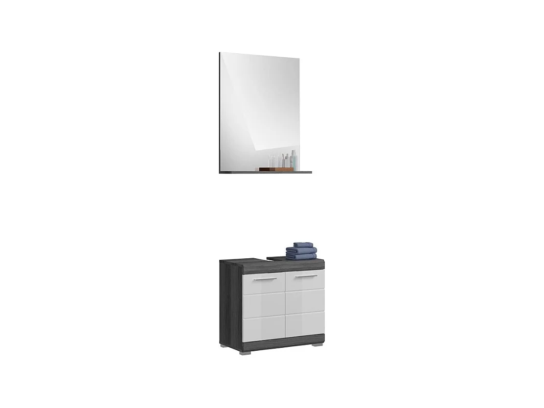 Ensemble salle de bain SCOTT – Meuble sous vasque et miroir – Gris foncé et blanc