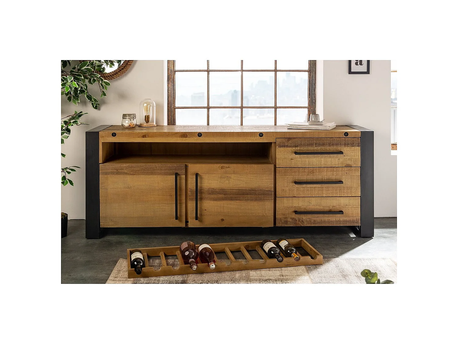 Ensemble de meubles de salle de bain WILLIAM – Gris foncé et blanc – 164x191x34 cm – Avec LED