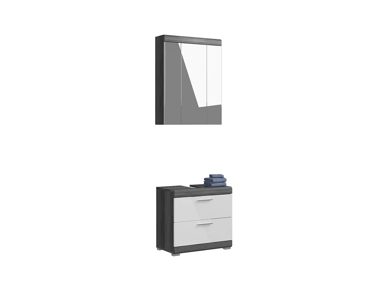 Ensemble salle de bain SCOTT – Meuble sous vasque et rangement avec miroir