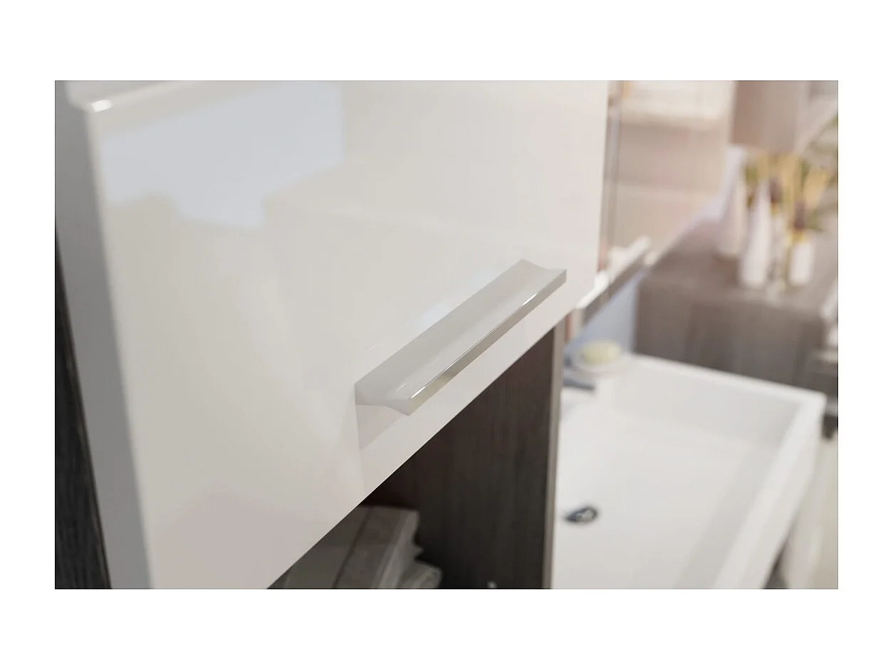 Conjunto para baño SCOTT – Mueble bajo lavabo, espejo, columna y 2 medias columnas – Gris oscuro y blanco