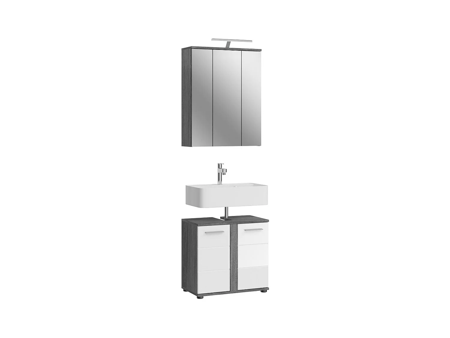 Ensemble de meubles de salle de bain WILLIAM – Gris foncé et blanc – 64x191x34 cm – Avec LED