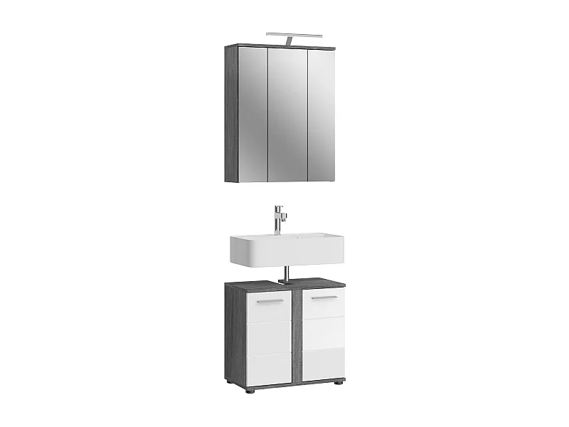 Ensemble de meubles de salle de bain WILLIAM – Gris foncé et blanc – 64x191x34 cm – Avec LED