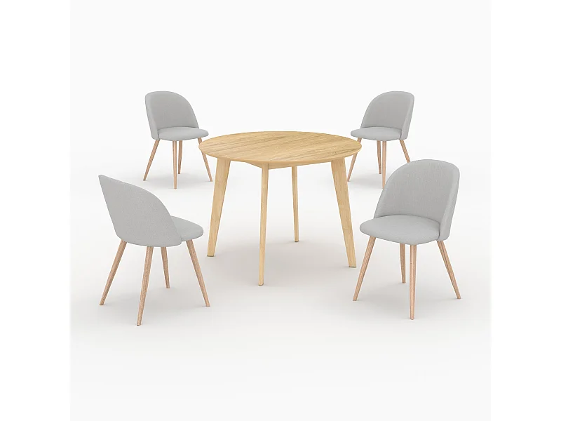 Tavolo e sedie per 4 persone in tessuto tortora e legno - Réno