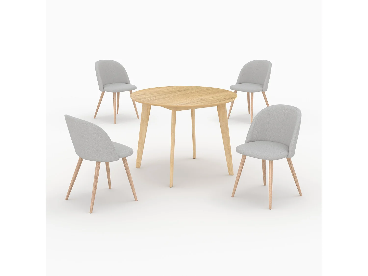 Table et chaises 4 personnes en tissu taupe et bois - Réno