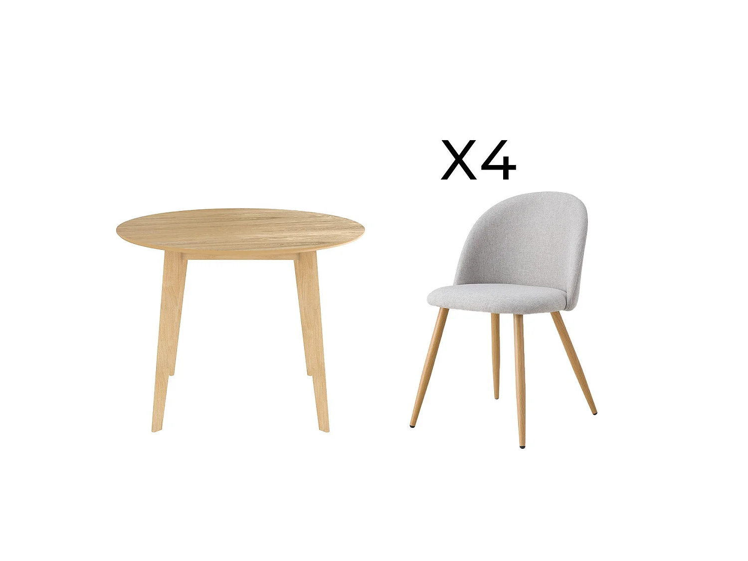 Table et chaises 4 personnes en tissu taupe et bois - Réno