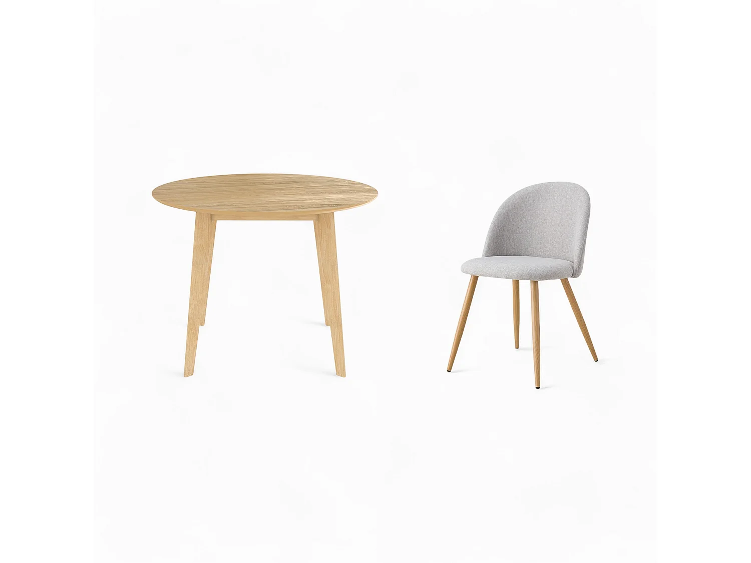 Table et chaises 4 personnes en tissu taupe et bois - Réno