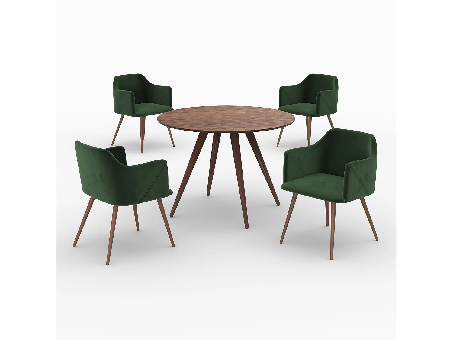 Table et chaises 4 personnes en velours vert et bois - Liwa