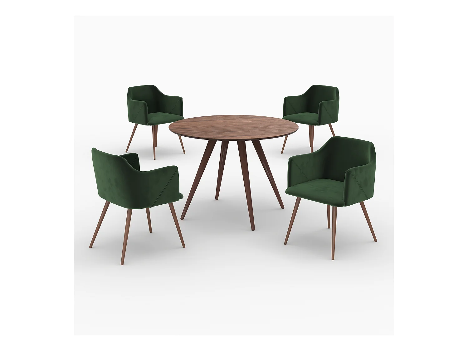Mesa y sillas para 4 personas de terciopelo verde y madera - Liwa