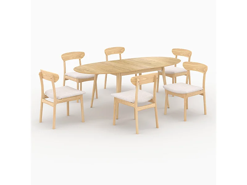 Mesa y sillas en madera clara para 6 personas - Eddy