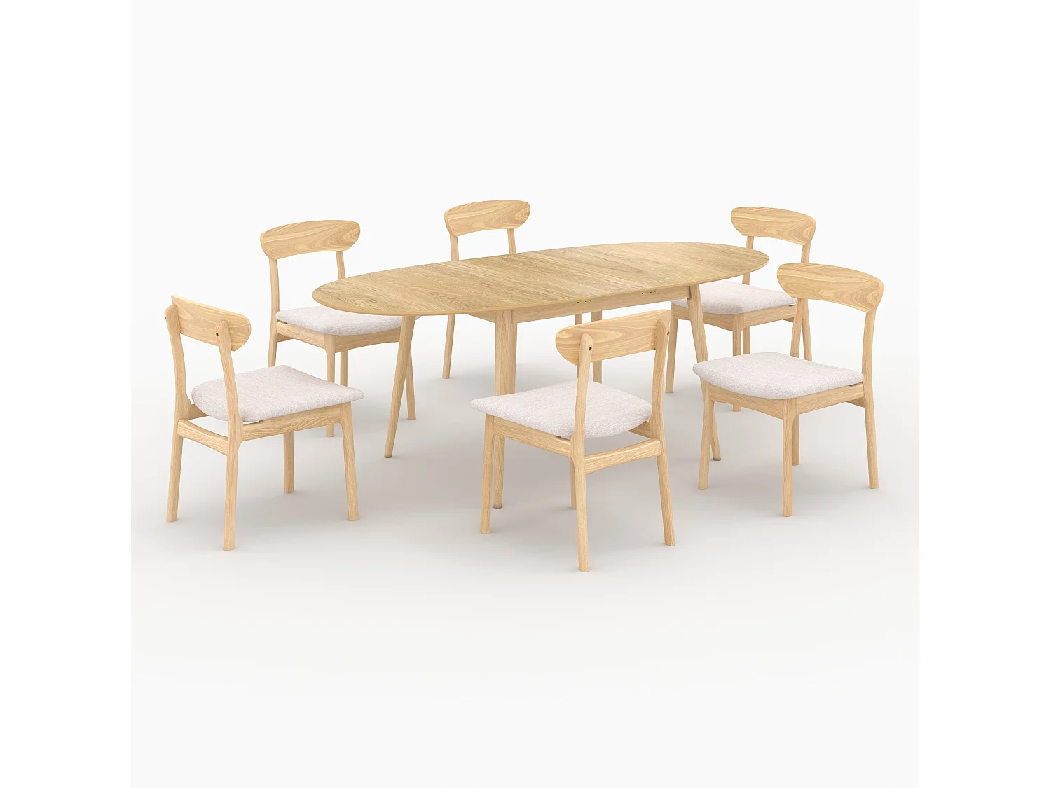 Mesa y sillas en madera clara para 6 personas - Eddy