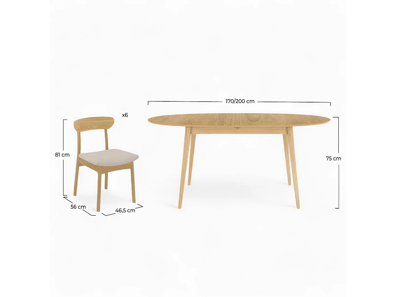 Table et chaises en bois clair 6 personnes - Eddy