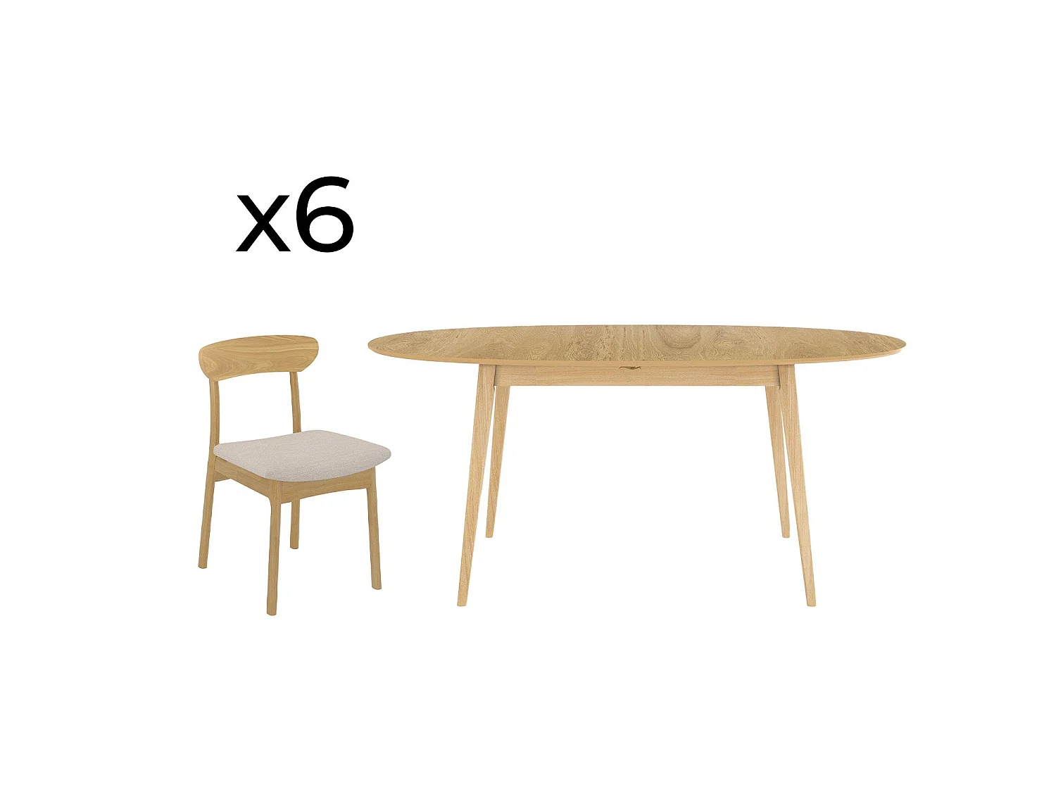 Tavolo e sedie in legno chiaro per 6 persone - Eddy