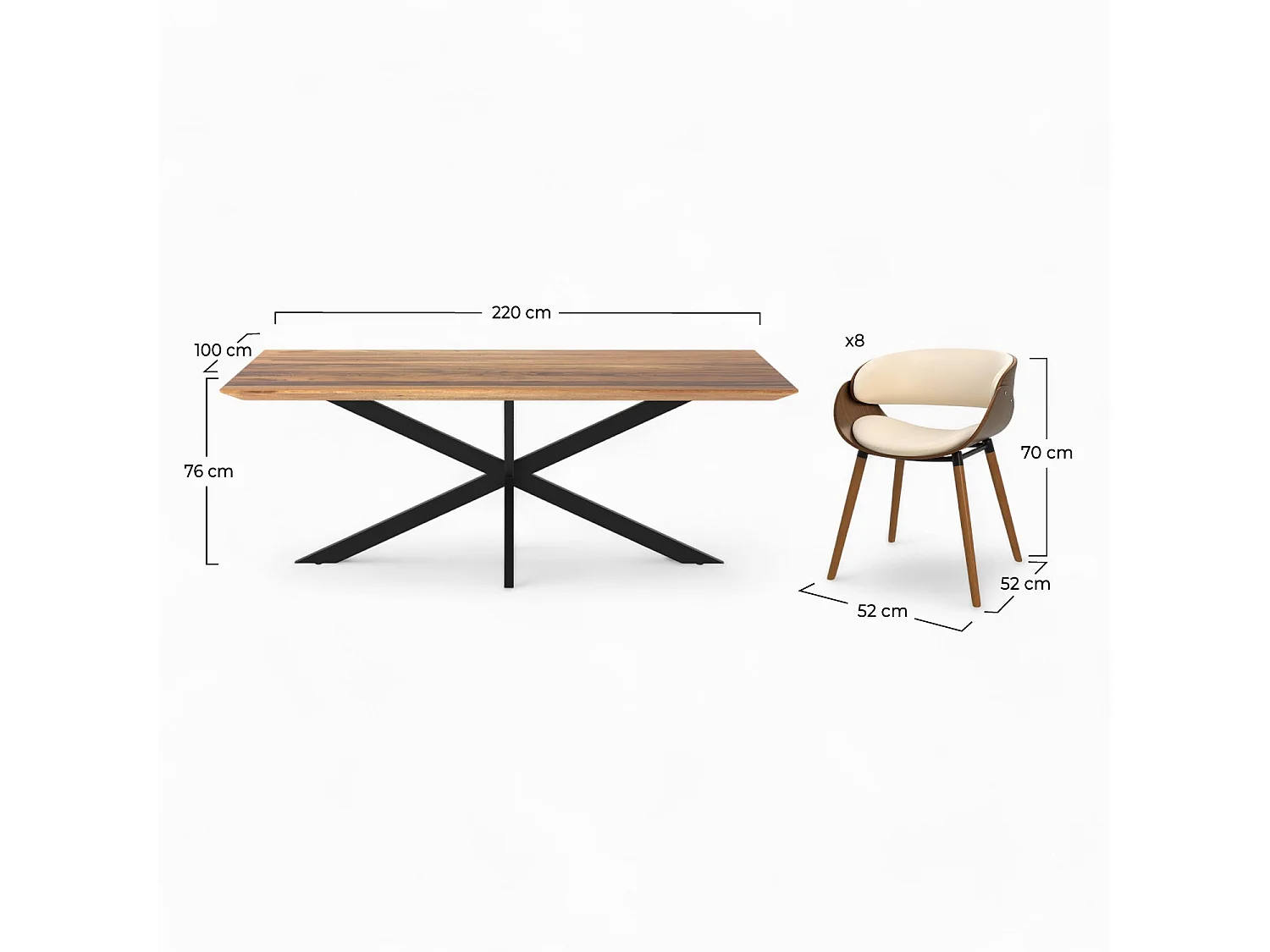 Table et chaises 8 personnes en cuir synthétique beige et bois - Surdiman