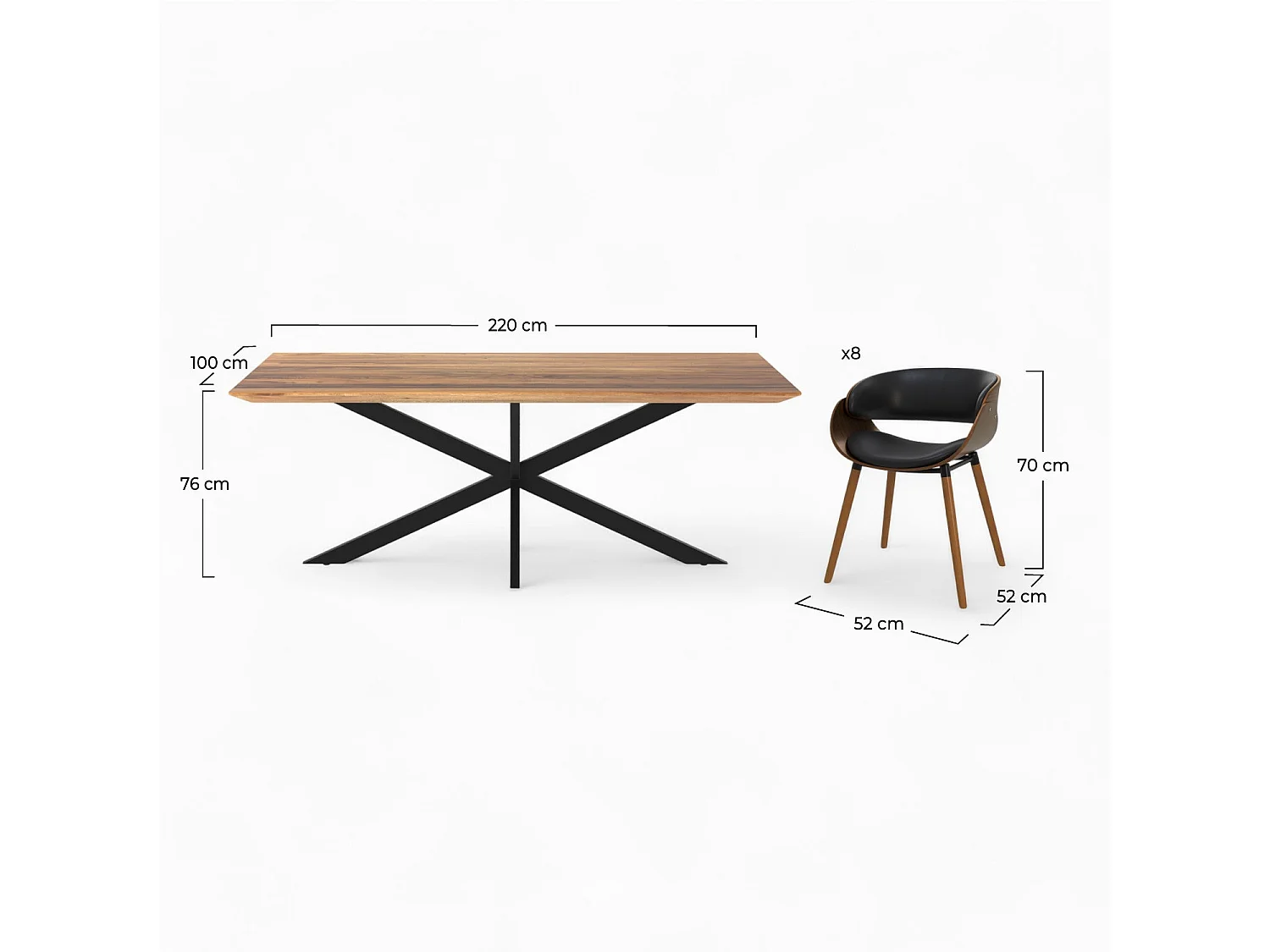 Table et chaises 8 personnes en cuir synthétique noir et bois - Surdiman