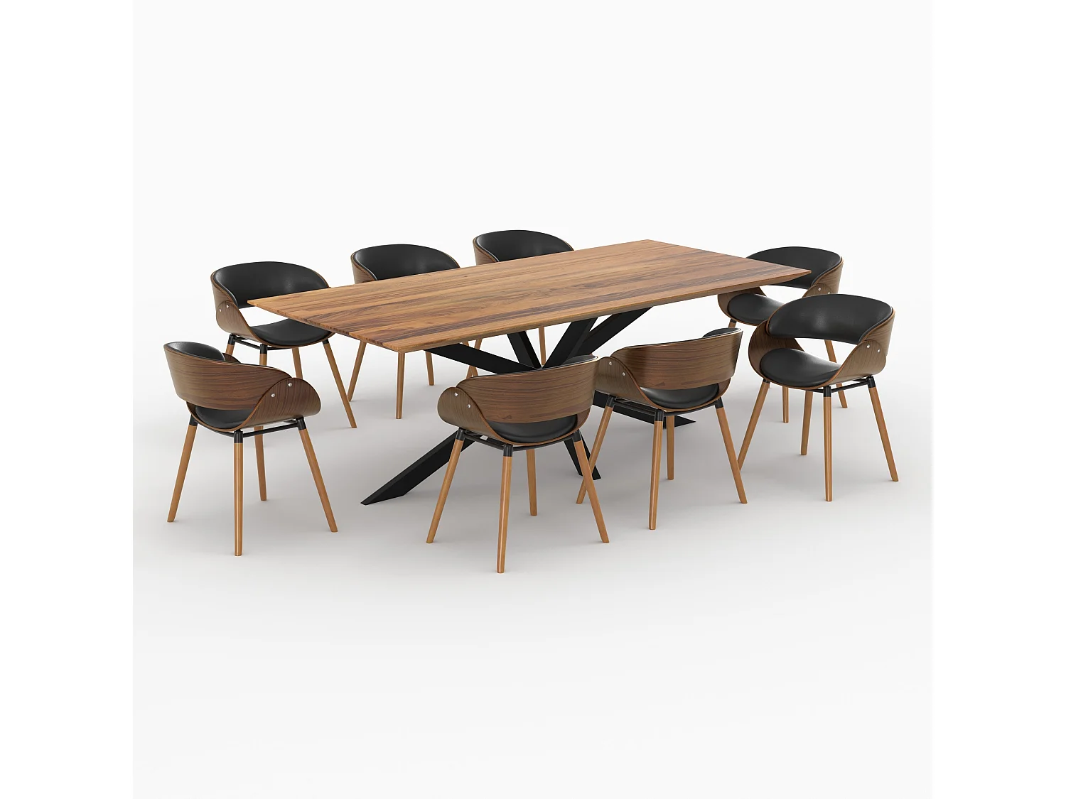 Table et chaises 8 personnes en cuir synthétique noir et bois - Surdiman
