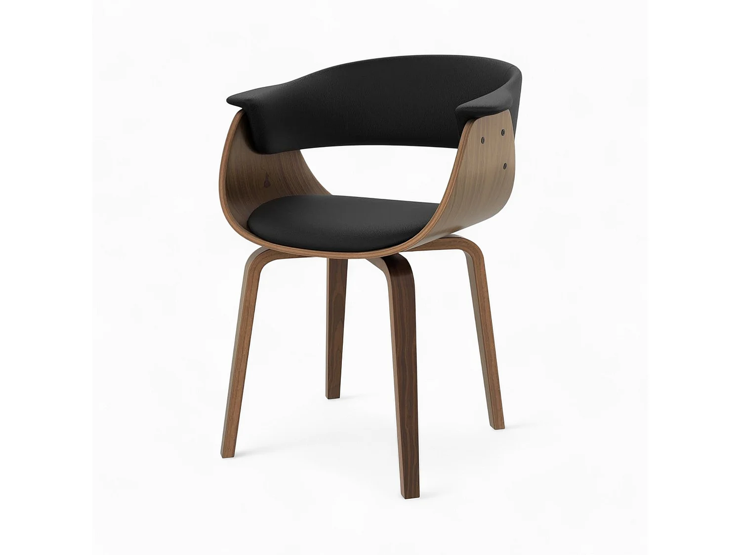 Table et chaises 8 personnes en cuir synthetique noir et bois - Piada