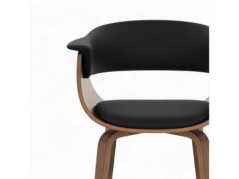 Table et chaises 8 personnes en cuir synthetique noir et bois - Piada