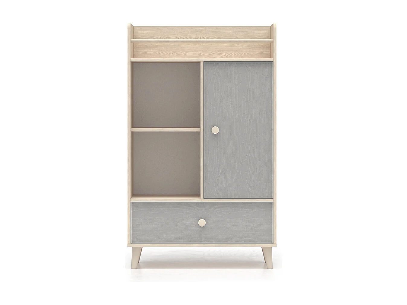 Biblioteca 1 puerta 1 cajón Alycia Beige y Gris