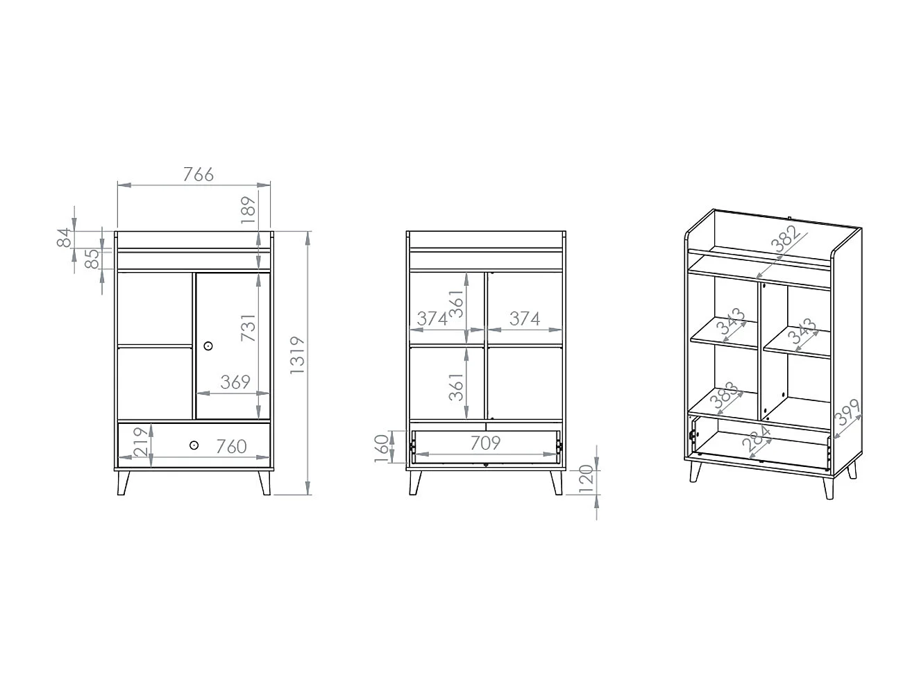 Biblioteca 1 puerta 1 cajón Alycia Beige y Gris