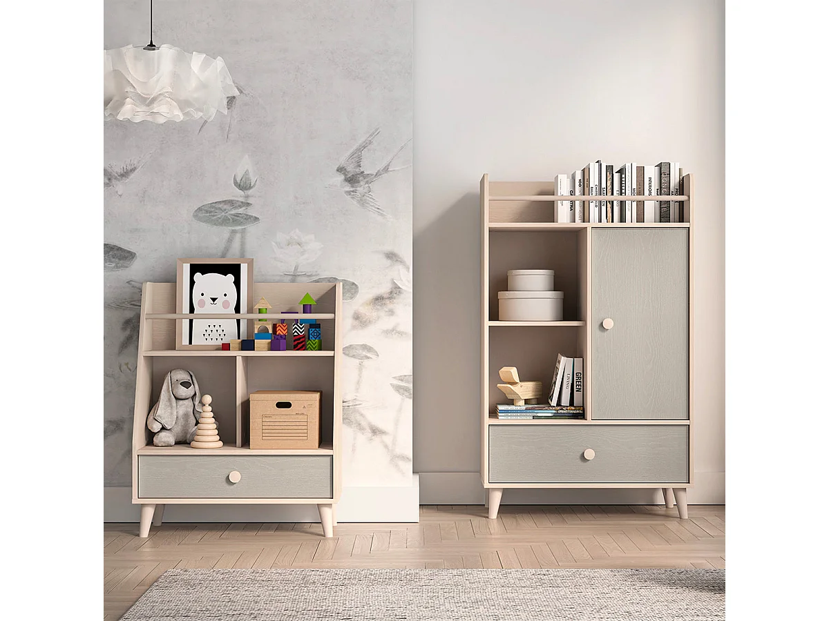 Alycia Beige and Grey 1-door 1-drawer bookcase