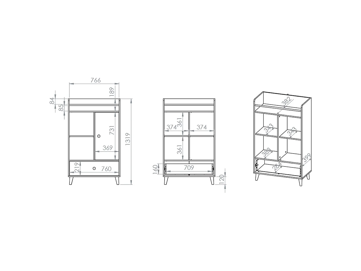 Alycia Beige and Grey 1-door 1-drawer bookcase