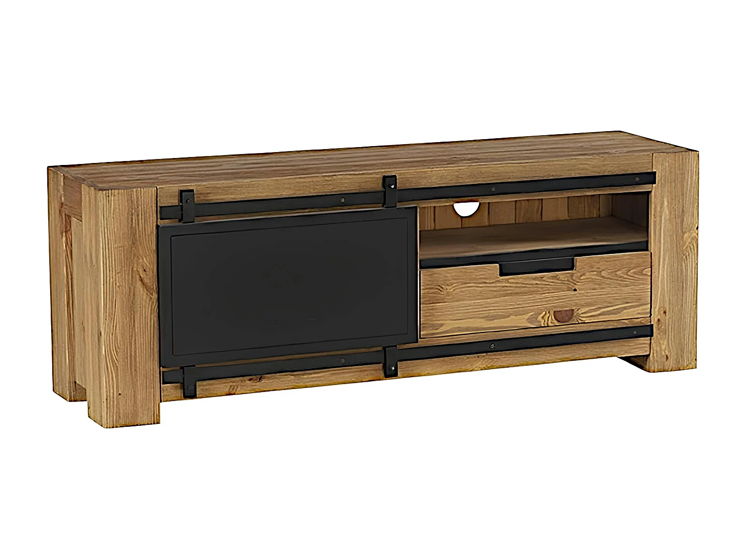 Meuble tv porte coulissante pin brossé SOHO