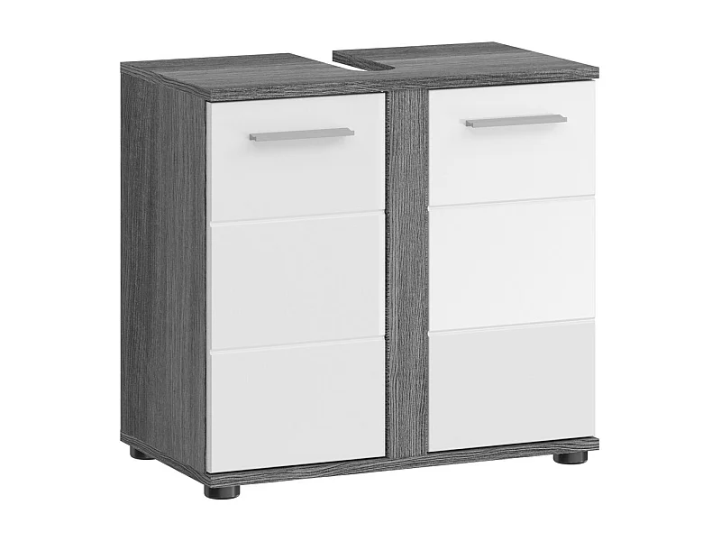 Meuble sous vasque WILLIAM – Gris foncé et blanc – 57x60x34 cm – 2 portes