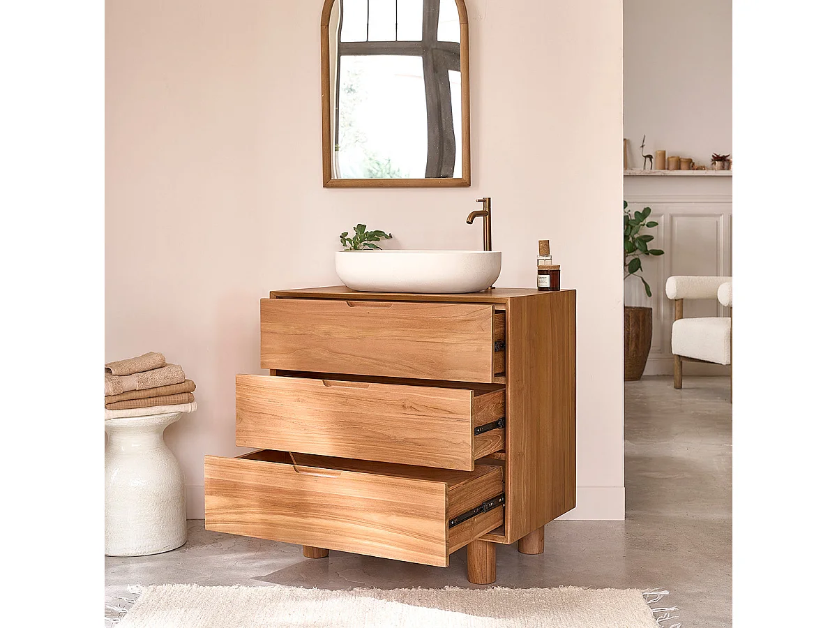 Meuble sous vasque en teck massif 80 cm