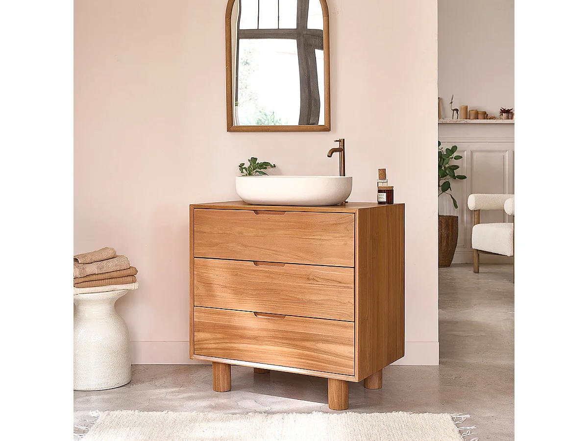 Meuble sous vasque en teck massif 80 cm