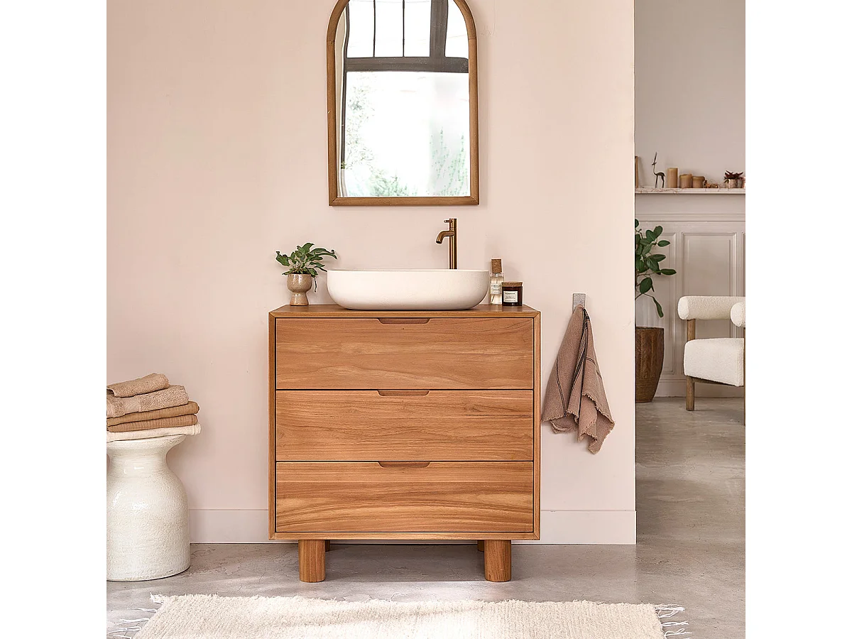Mueble de lavabo de teca maciza 80 cm
