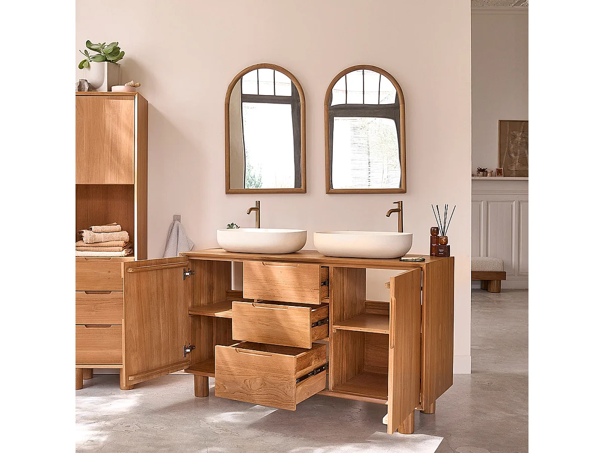 Meuble sous vasque en teck massif 140 cm
