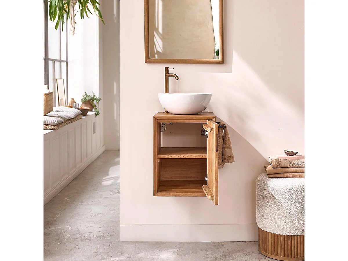 Mobile bagno sospeso in legno massello di teak 40 cm