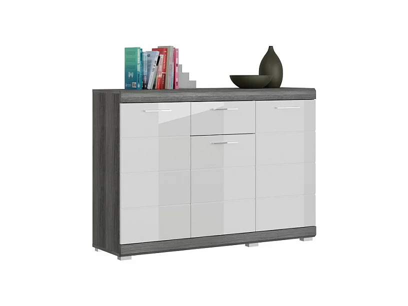Buffet SCOTT – 3 portes et 1 tiroir – Gris foncé et blanc – 120x85x37 cm