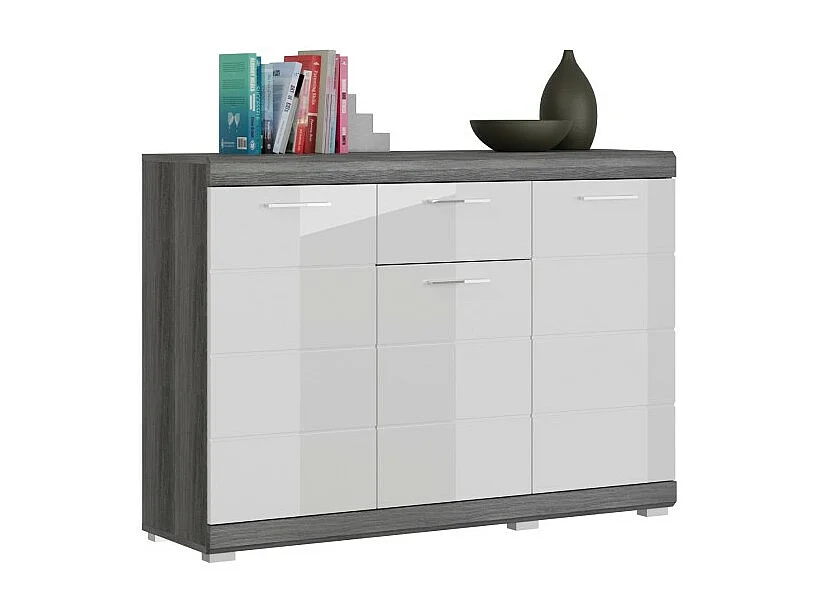 Buffet SCOTT – 3 portes et 1 tiroir – Gris foncé et blanc – 120x85x37 cm