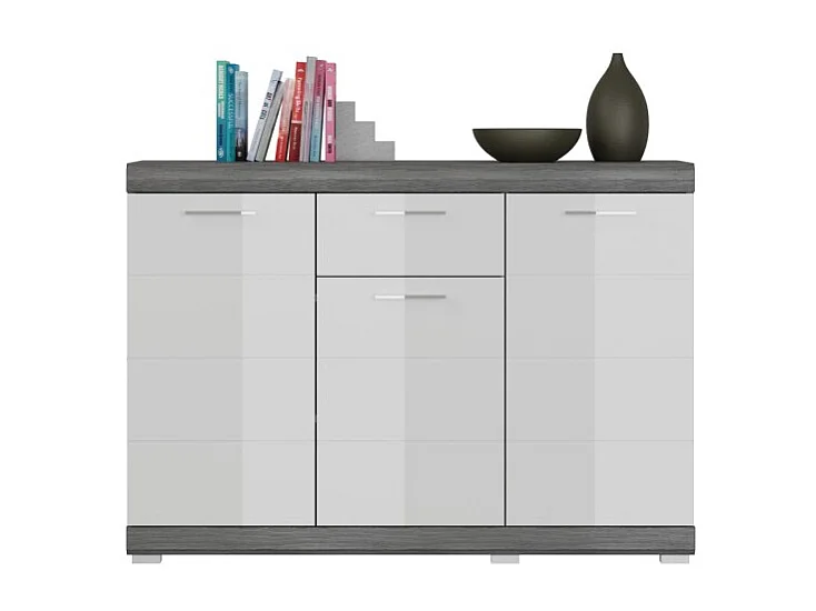 Buffet SCOTT – 3 portes et 1 tiroir – Gris foncé et blanc – 120x85x37 cm